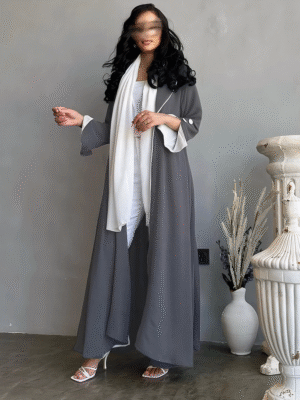 Graceful Classic Open Kimono Abaya – Gray