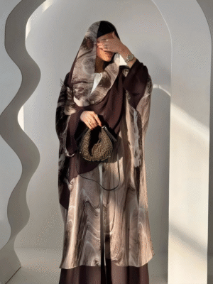 Royal Brown Floral Satin Abaya